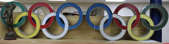 A pair of illuminated aluminium olympic rings length 112.5cm